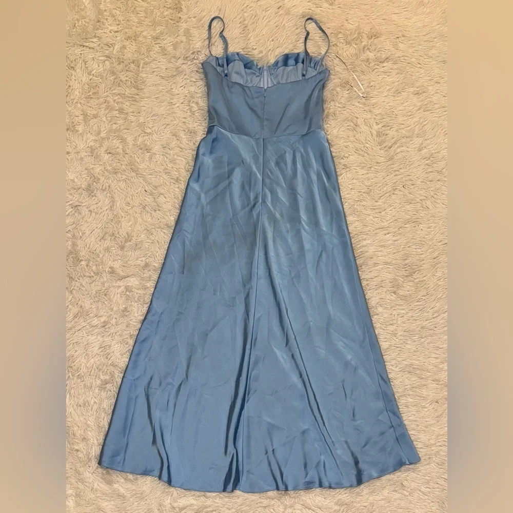 New KATIE MAY Flora Bustier top sleeveless satin Blue Cocktail midi Dress S - Picture 4 of 6